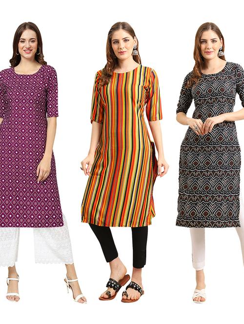 pack of 3 printed straight kurta - 19404231 - Very Small Image - 1