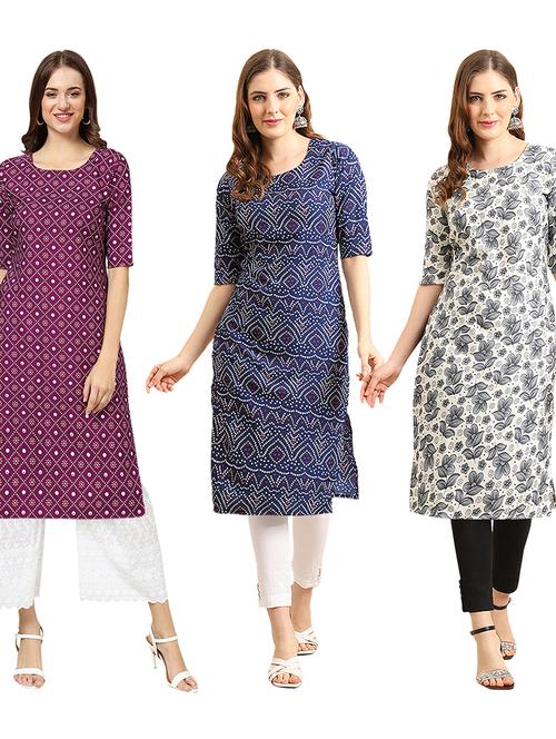 pack of 3 printed straight kurta - 19404235 - Very Small Image - 1