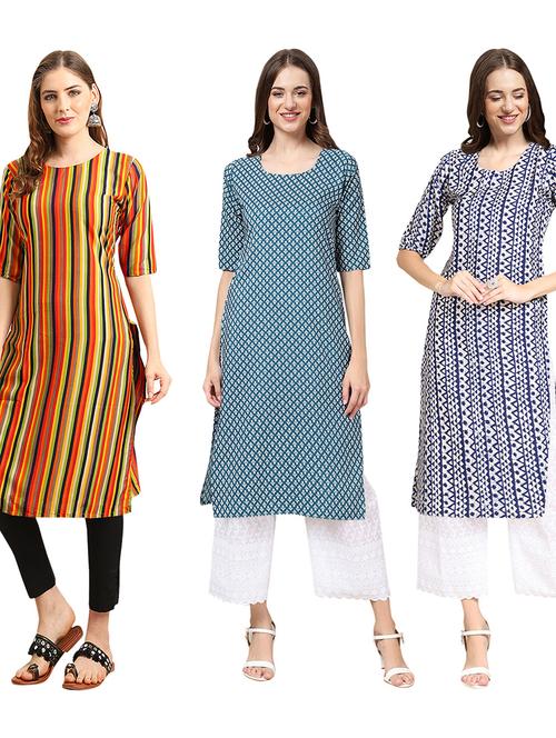 pack of 3 printed straight kurta - 19404237 - Very Small Image - 1