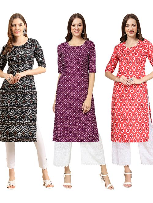 pack of 3 printed straight kurta - 19404255 - Very Small Image - 1