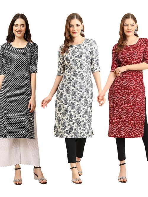 pack of 3 printed straight kurta - 19404283 - Very Small Image - 1