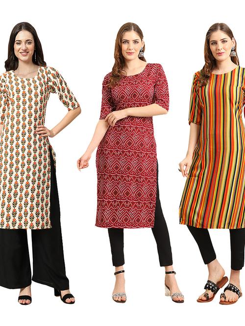 pack of 3 printed straight kurta - 19404487 - Very Small Image - 1