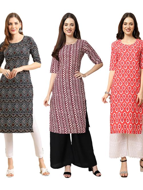 pack of 3 printed straight kurta - 19404509 - Very Small Image - 1