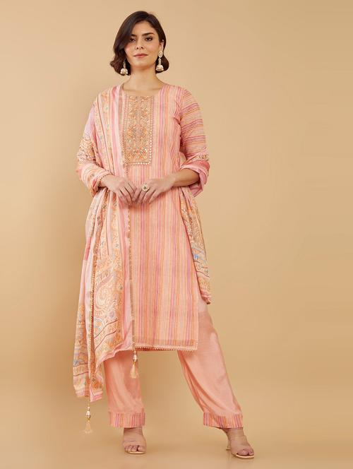 pink self design unstitched salwar suit - 19405825 - Very Small Image - 1
