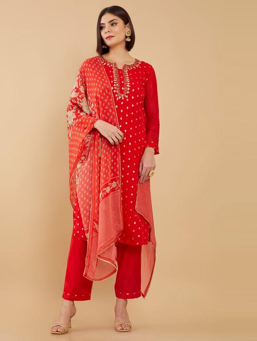red self design unstitched salwar suit - 19405829 - Very Small Image - 1
