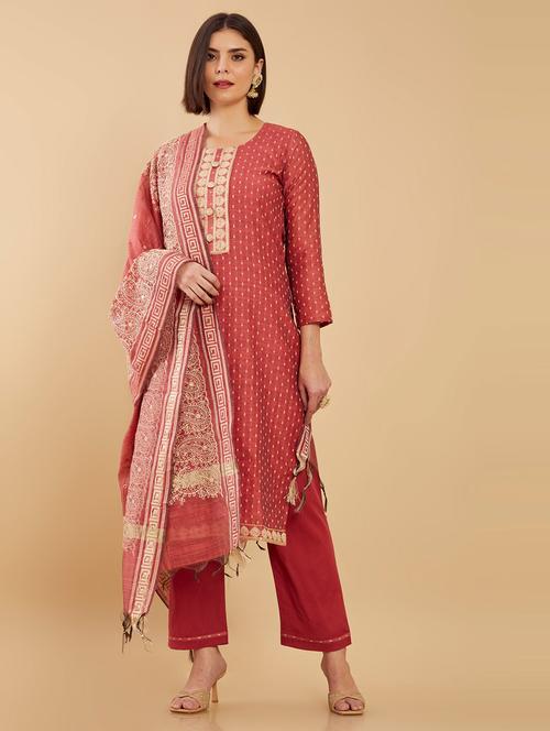 red self design unstitched salwar suit - 19405917 - Very Small Image - 1