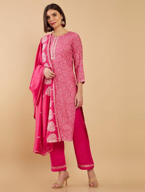 pink printed unstitched salwar suit - 19405926 - Very Small Image - 1