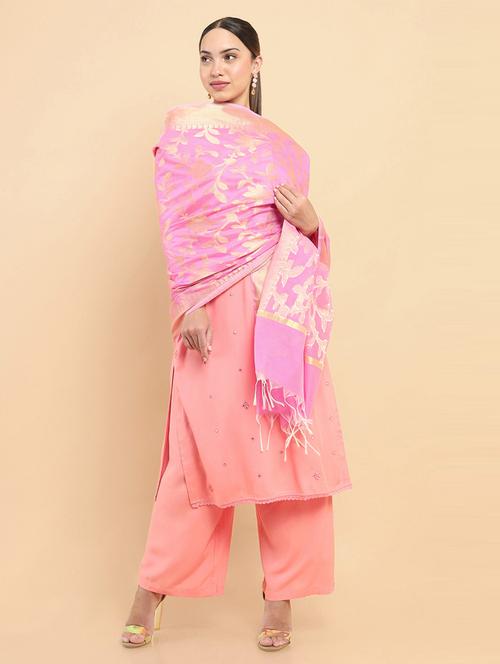 pink gold work dupatta - 19405961 - Very Small Image - 1