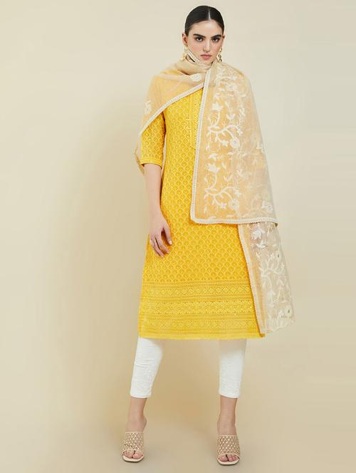yellow embroidered dupatta - 19405963 - Very Small Image - 1