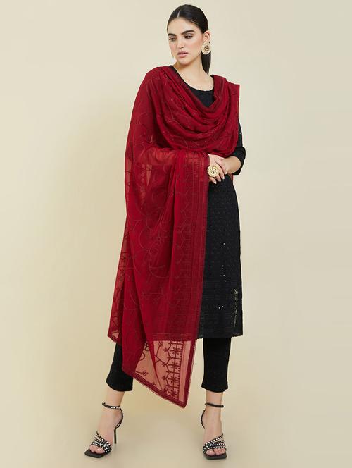 red embroidered dupatta - 19405978 - Very Small Image - 1