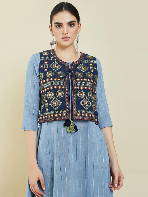 navy blue embroidered jacket - 19405998 - Very Small Image - 1