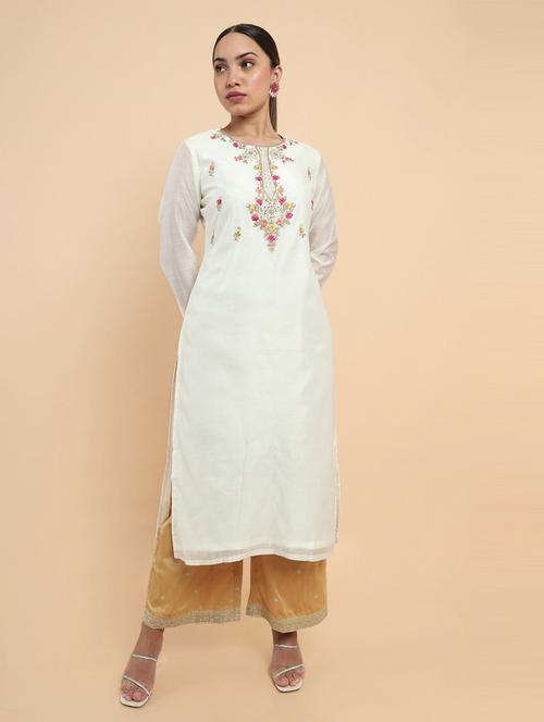 white embroidered straight kurta - 19406002 - Very Small Image - 1