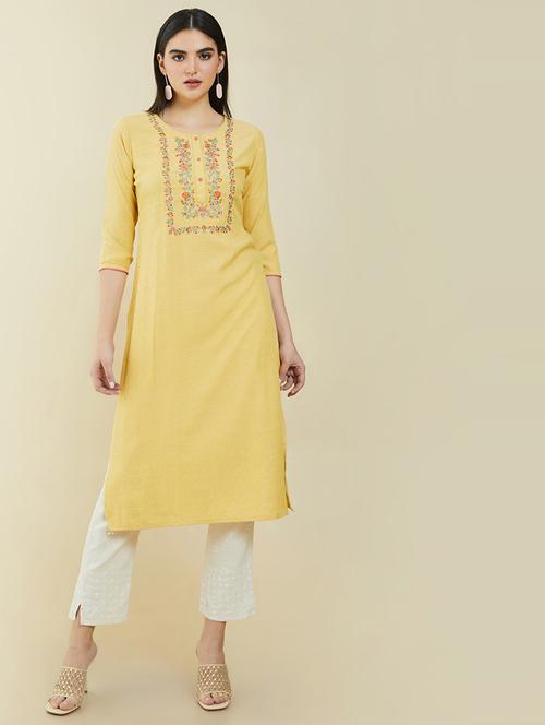 yellow printed straight kurta - 19406031 - Very Small Image - 1
