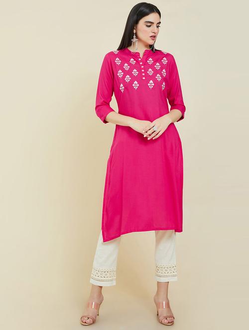 pink self design straight kurta - 19406134 - Very Small Image - 1