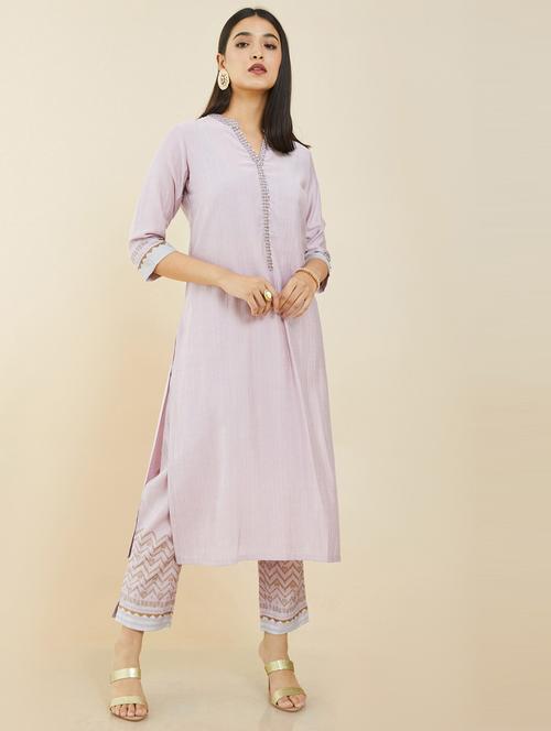 purple solid kurta pant set - 19406139 - Very Small Image - 1