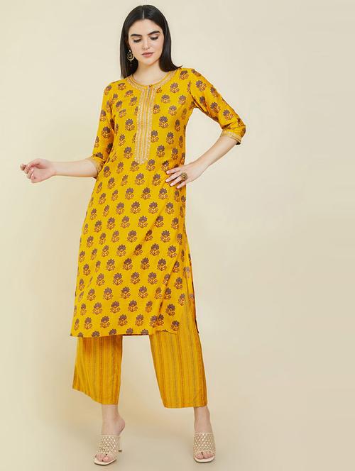 yellow printed kurta palazzo set - 19406141 - Very Small Image - 1