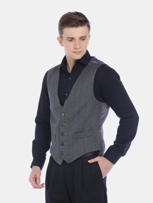 grey solid classic waist coat - 19406184 - Very Small Image - 1