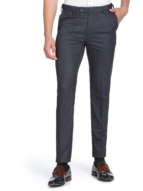 mid rise checkered flat front casual trouser - 19406187 - Very Small Image - 1