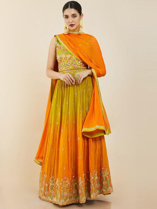 orange flared lehenga - 19407325 - Very Small Image - 1