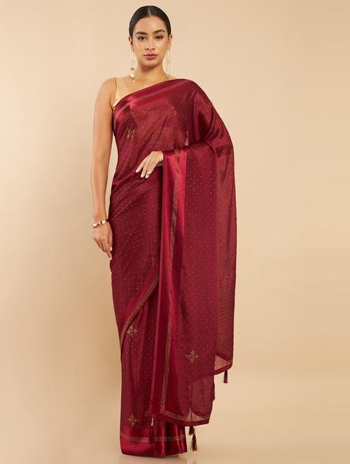 maroon embellished saree with blouse - 19407499 - Very Small Image - 1
