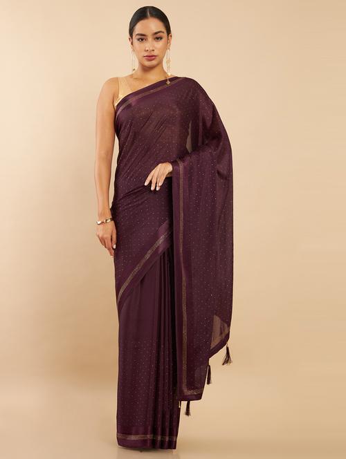 purple embellished saree with blouse - 19407500 - Very Small Image - 1