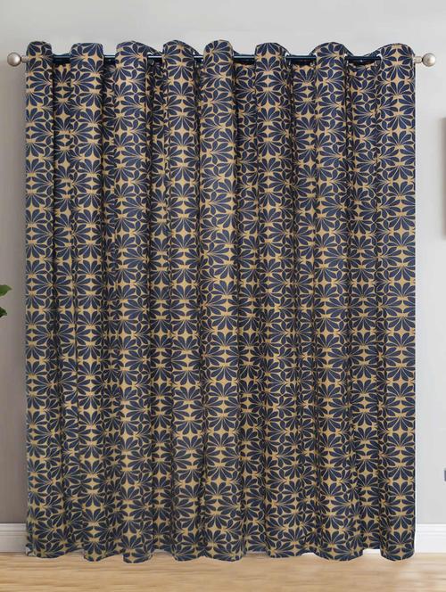 r home printed cotton door curtain, heavy cotton,rust free eyelets, 4.5 feet x 7 feet. blue beige. - 19407719 - Very Small Image - 1