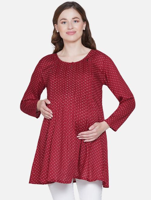 red printed long sleeve maternity wear - 19407877 - Very Small Image - 1