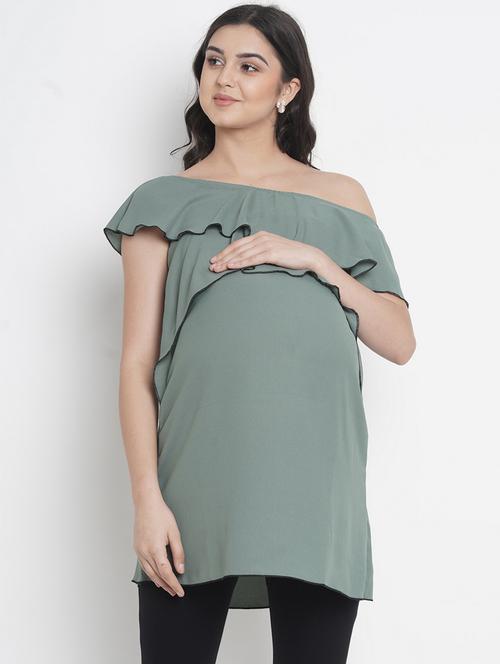 olive solid a line maternity wear tunic - 19407889 - Very Small Image - 1