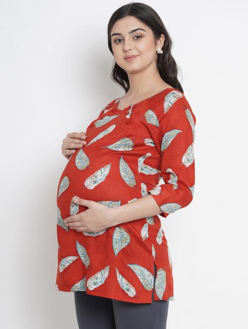 red printed straight maternity wear tunic - 19407890 - Very Small Image - 1