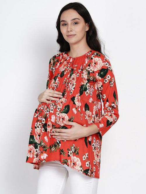 red printed maternity wear top - 19407893 - Very Small Image - 1