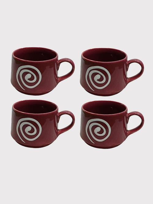caffeine ceramic handmade tea cup doodle rustic brown (pack of 4) - 19408725 - Very Small Image - 1