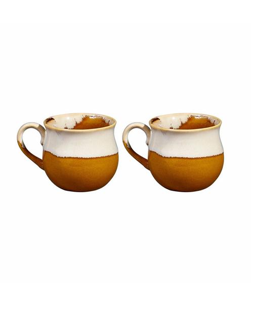 caffeine ceramic handmade mustard & white studio tea cups (set of 2 pcs) - 19408736 - Very Small Image - 1