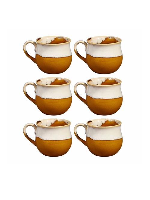 caffeine ceramic handmade mustard & white studio tea cups (set of 6 pcs) - 19408740 - Very Small Image - 1