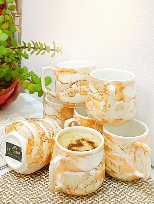 caffeine ceramic golden glossy marble tea cup set of 6 - 19408747 - Very Small Image - 1