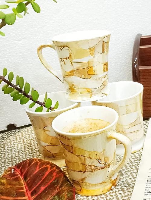 caffeine ceramic handmade yellow & gold glossy tea cup set (set of 6) - 19408750 - Very Small Image - 1