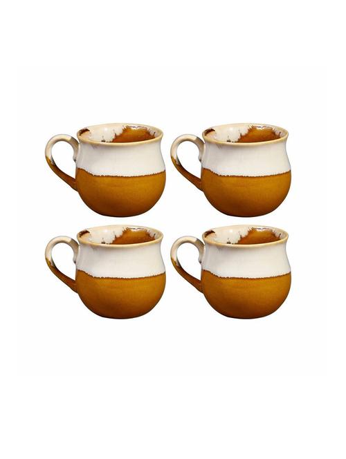 caffeine ceramic handmade mustard & white studio tea cups (set of 4 pcs) - 19408766 - Very Small Image - 1