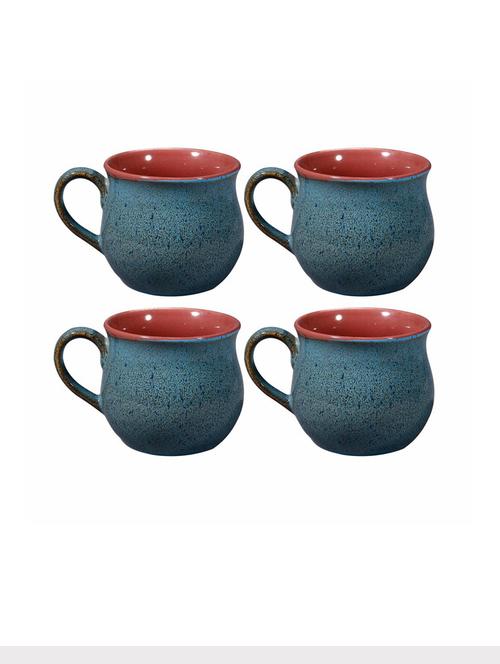 caffeine ceramic handmade blue & maroon crackle tea cup (set of 4) - 19408779 - Very Small Image - 1