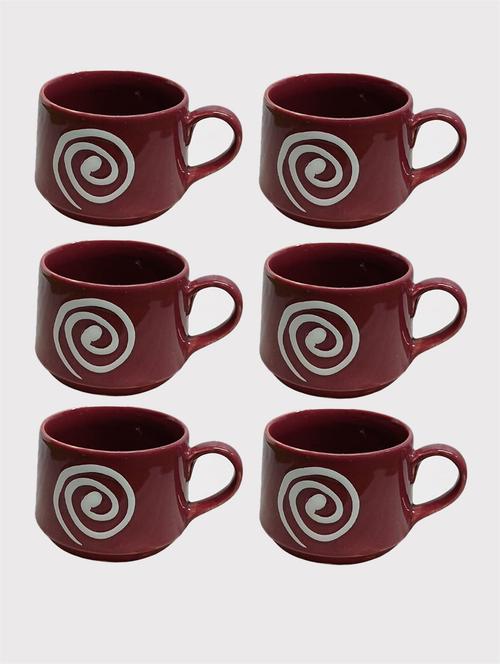 caffeine ceramic handmade tea cup doodle rustic brown set of 6 - 19408788 - Very Small Image - 1