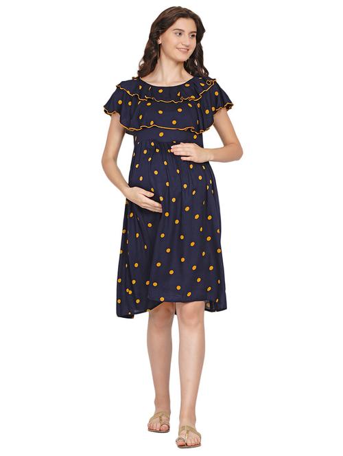 polka doted fit & flare maternity dress - 19409134 - Very Small Image - 1