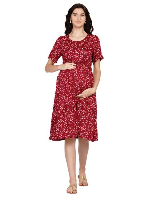 foral print fit & flare side zip maternity dress - 19409137 - Very Small Image - 1