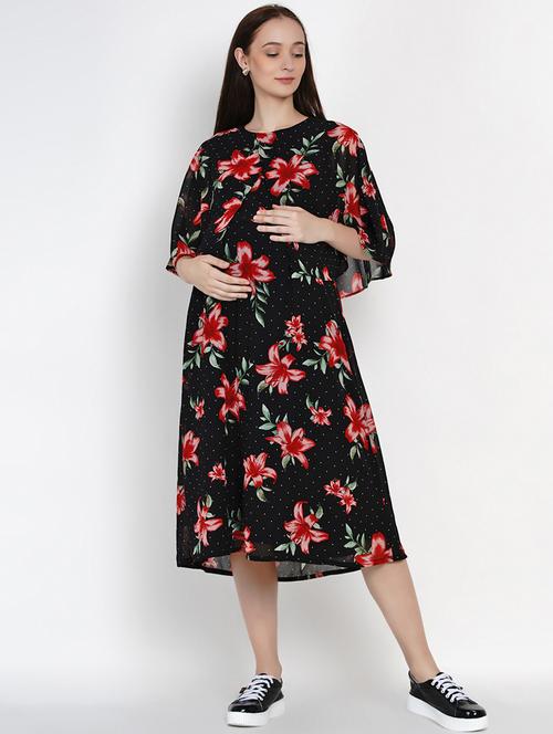 floral print cape sleeve maternity dress - 19409165 - Very Small Image - 1