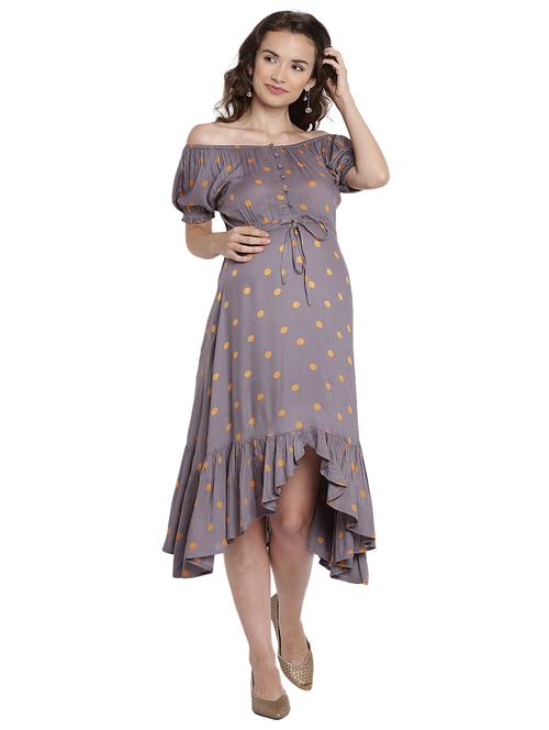 polka doted off-shoulder maternity dress - 19409181 - Very Small Image - 1