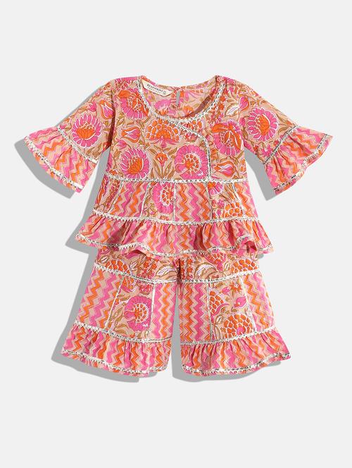 girls pink cotton kurta palazzo set - 19409268 - Very Small Image - 1