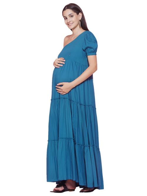 blue one shoulder maternity dress - 19409319 - Very Small Image - 1