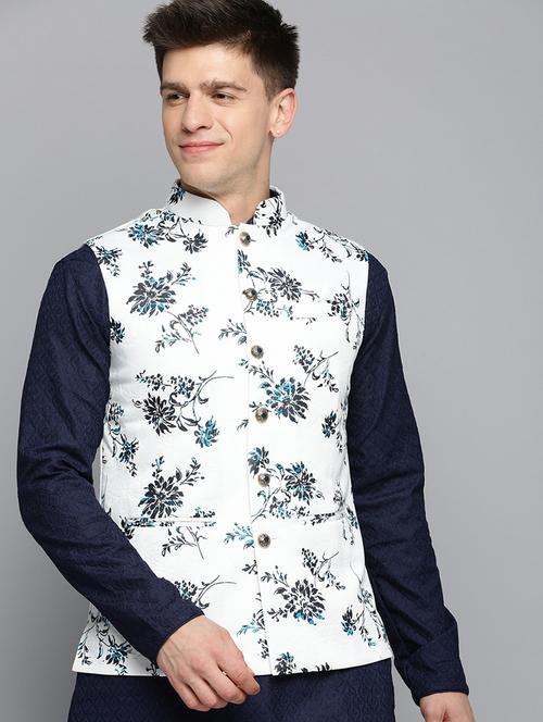 mandarin collar printed nehru jacket - 19409459 - Very Small Image - 1