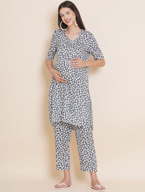 grey printed maternity wear - 19409514 - Very Small Image - 1