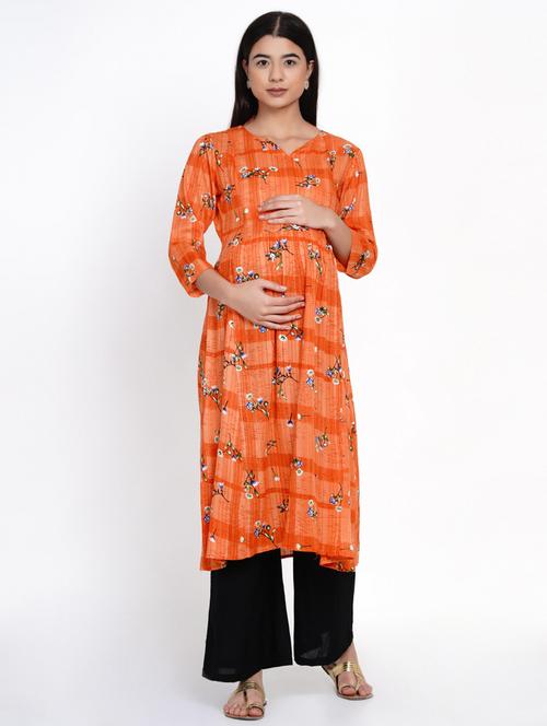 orange printed maternity wear - 19409519 - Very Small Image - 1