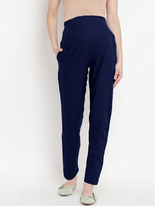 navy blue rayon maternity trouser - 19409528 - Very Small Image - 1