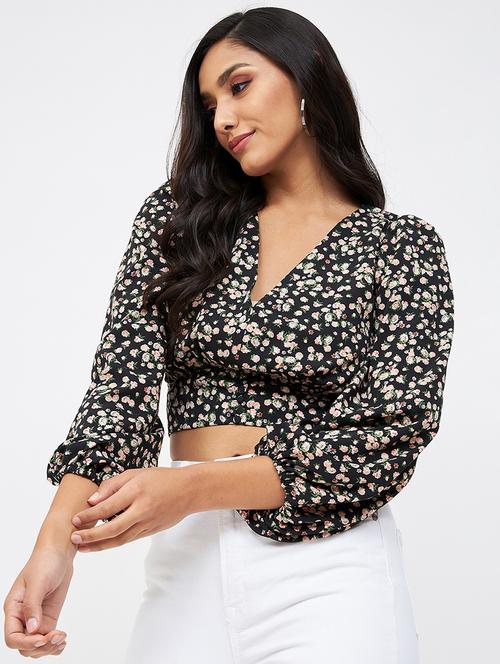 florals print polyester crop top - 19411670 - Very Small Image - 1