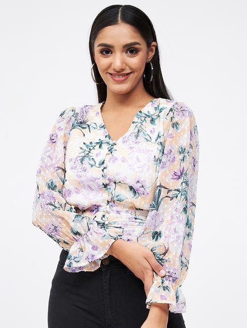 florals print polyester regular top - 19411677 - Very Small Image - 1